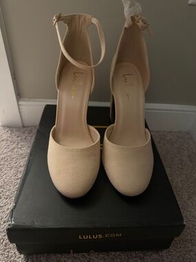 Lulu's Nude Ankle-Strap Platform Heels